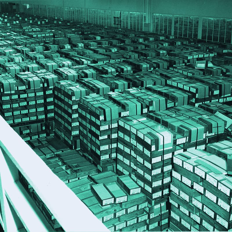 Rows of IBM punched-card storage at the US National Archives