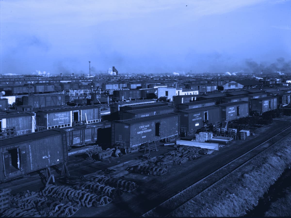 Freight cars in a Chicago rail yard
