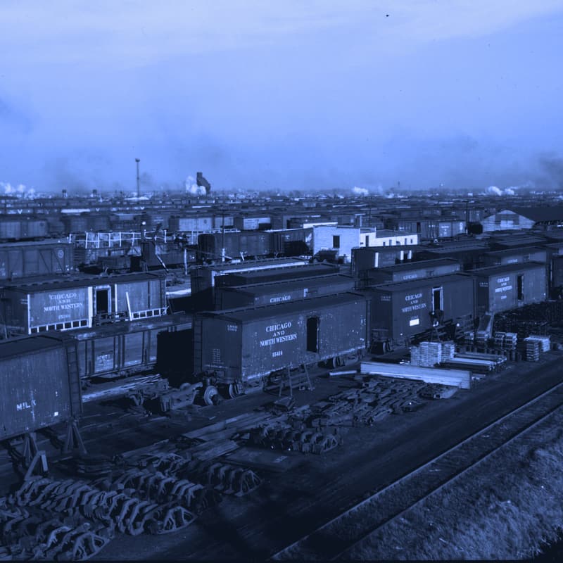 Freight cars in a Chicago rail yard