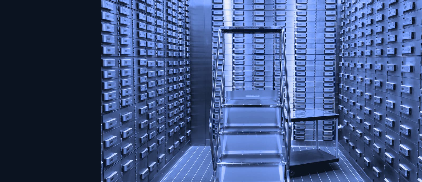 A wall of safe deposit boxes