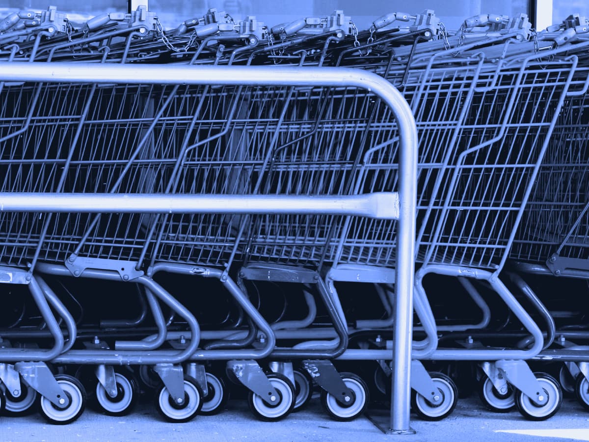 A row of nested shopping carts