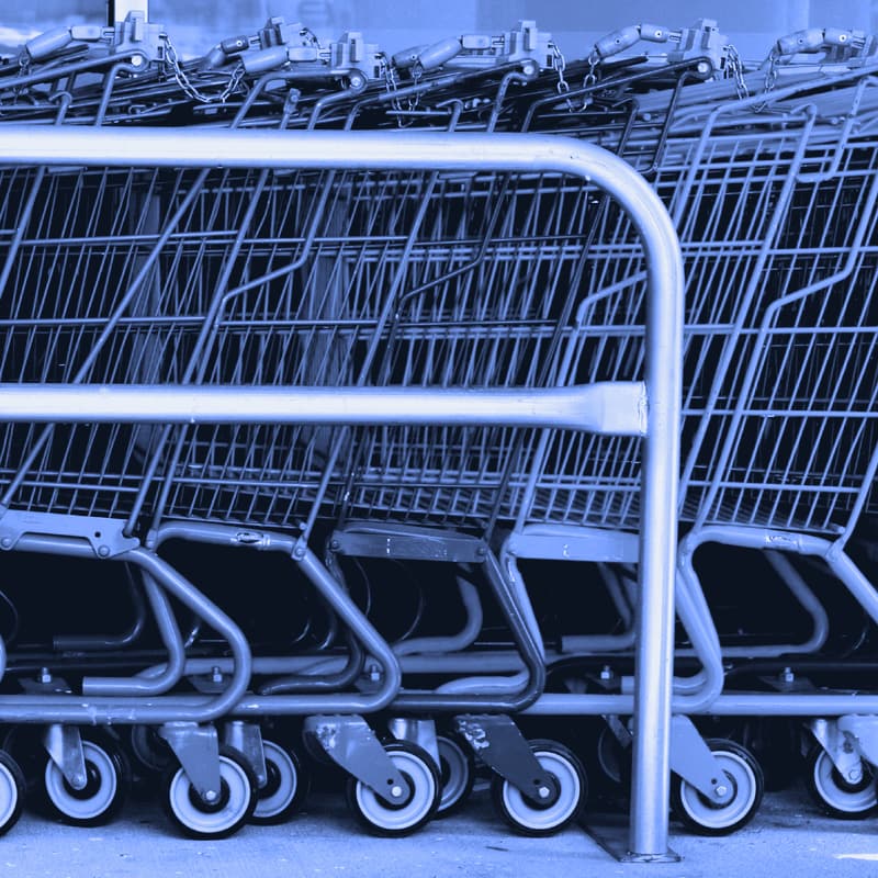 A row of nested shopping carts
